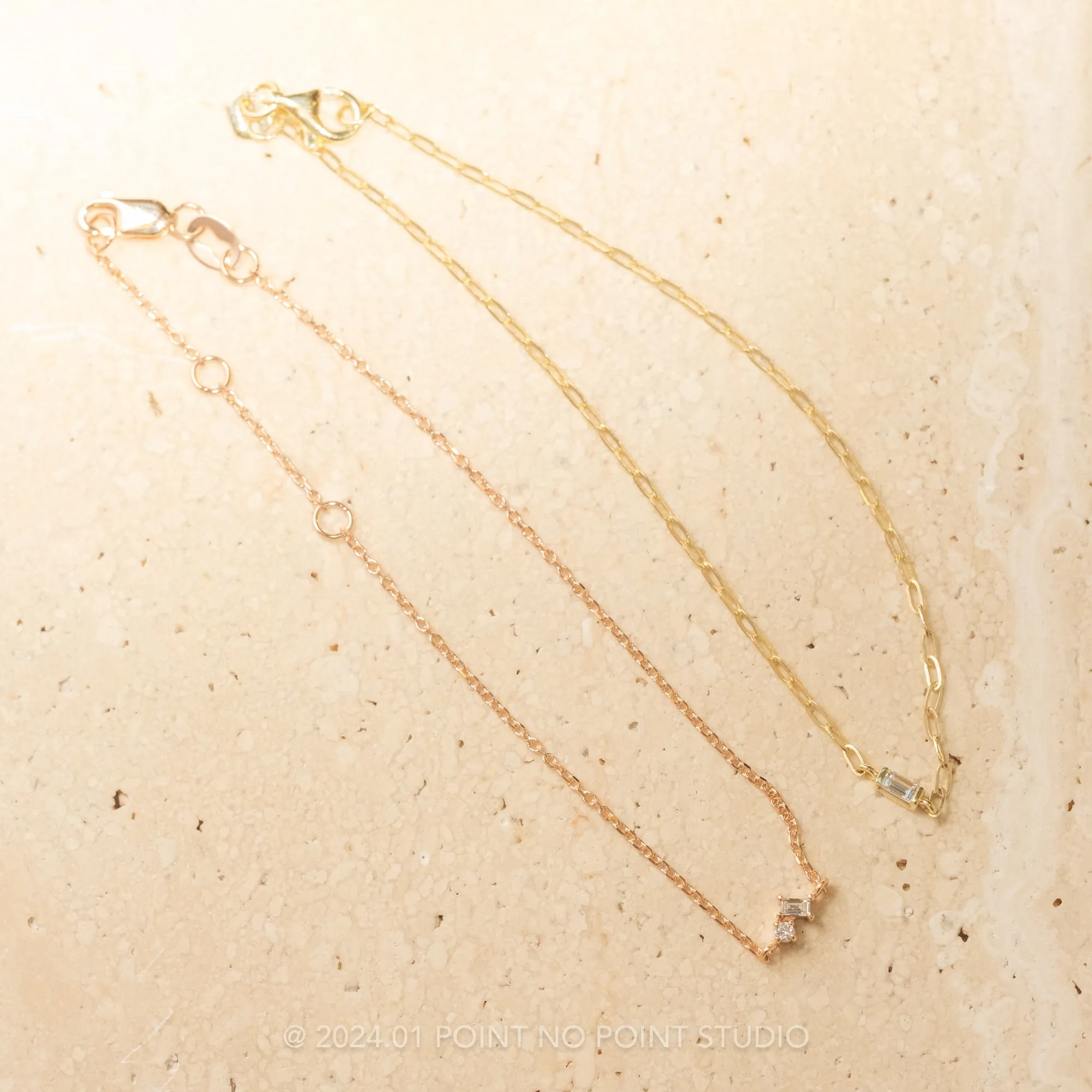 .04ct White Baguette Diamond Bracelet, 14k Yellow Gold