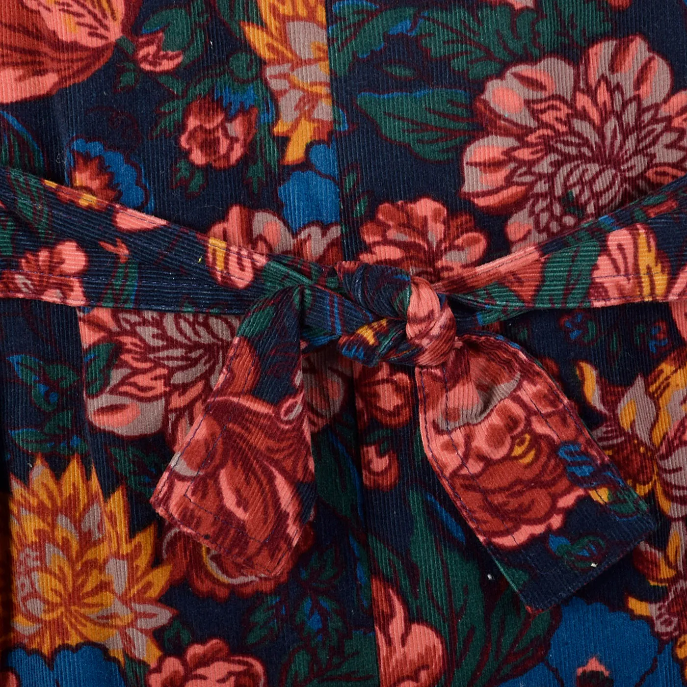 1980s Corduroy Jumpsuit in Black Floral Print