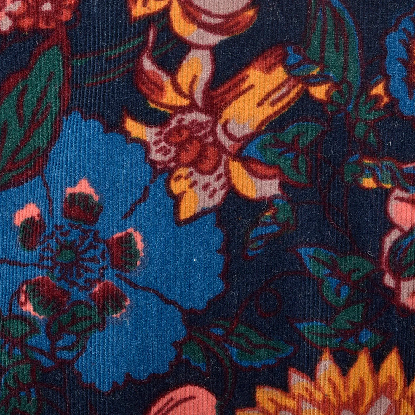 1980s Corduroy Jumpsuit in Black Floral Print