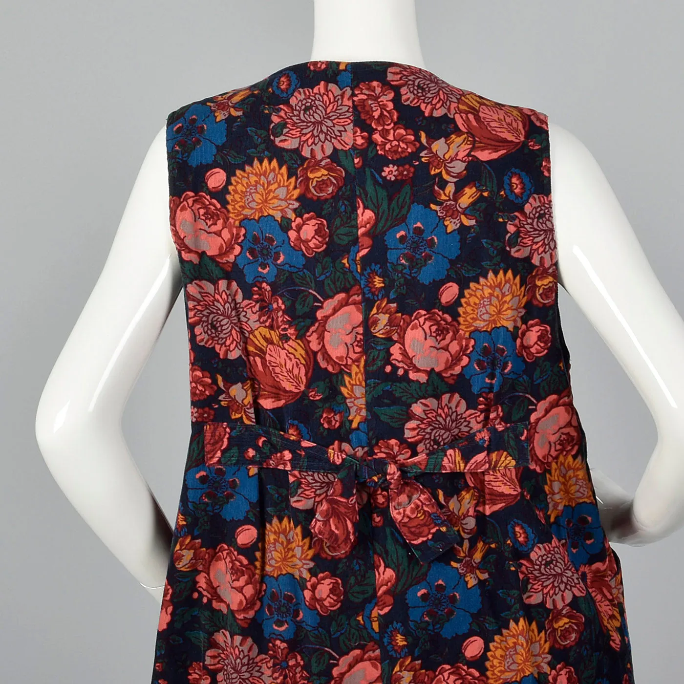 1980s Corduroy Jumpsuit in Black Floral Print