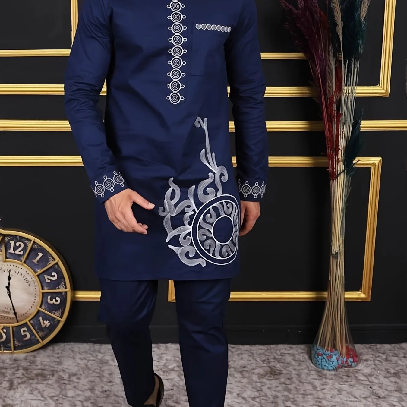 African Mens Senator Wear Kaftan | Navy Blue