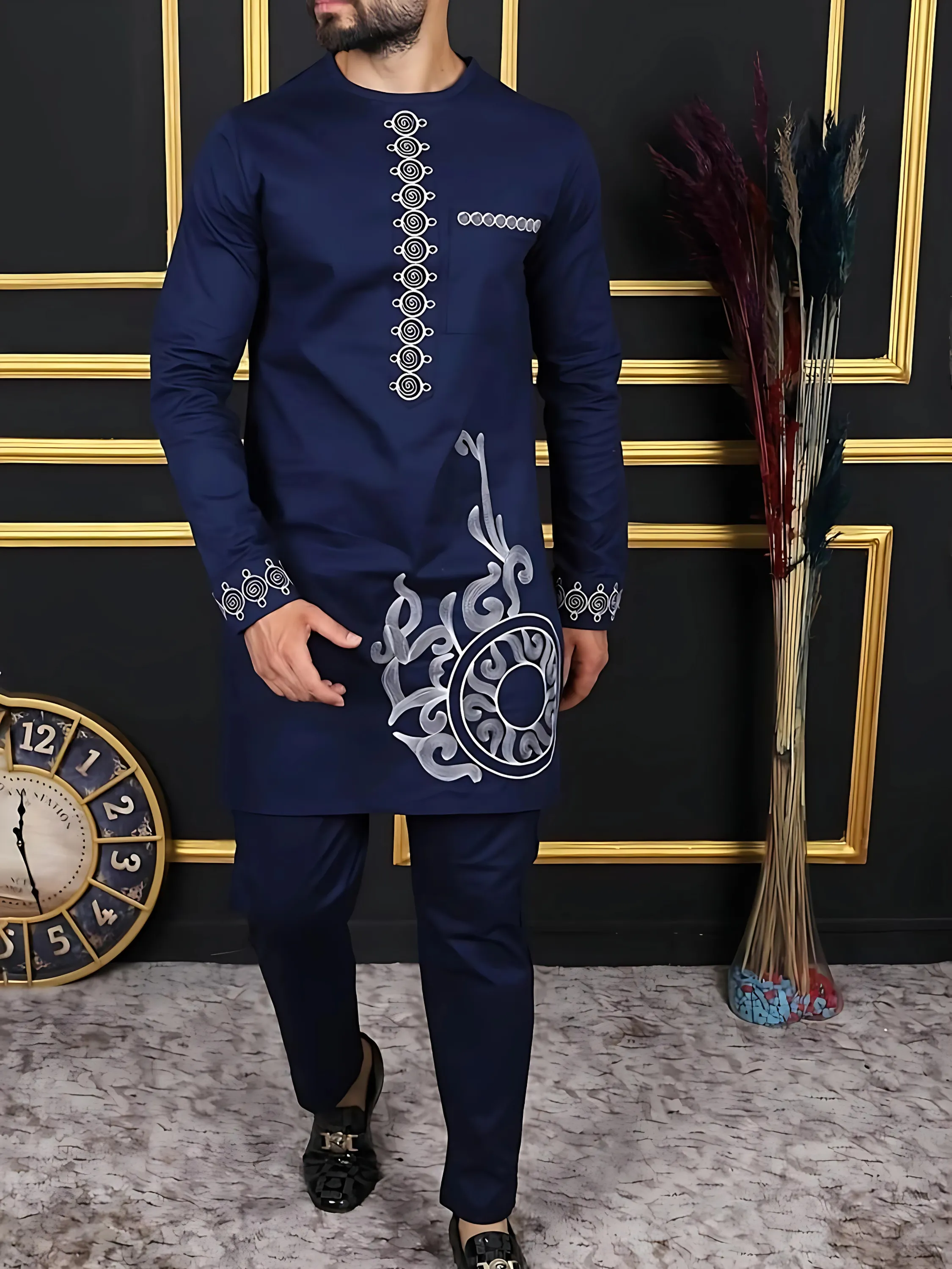 African Mens Senator Wear Kaftan | Navy Blue