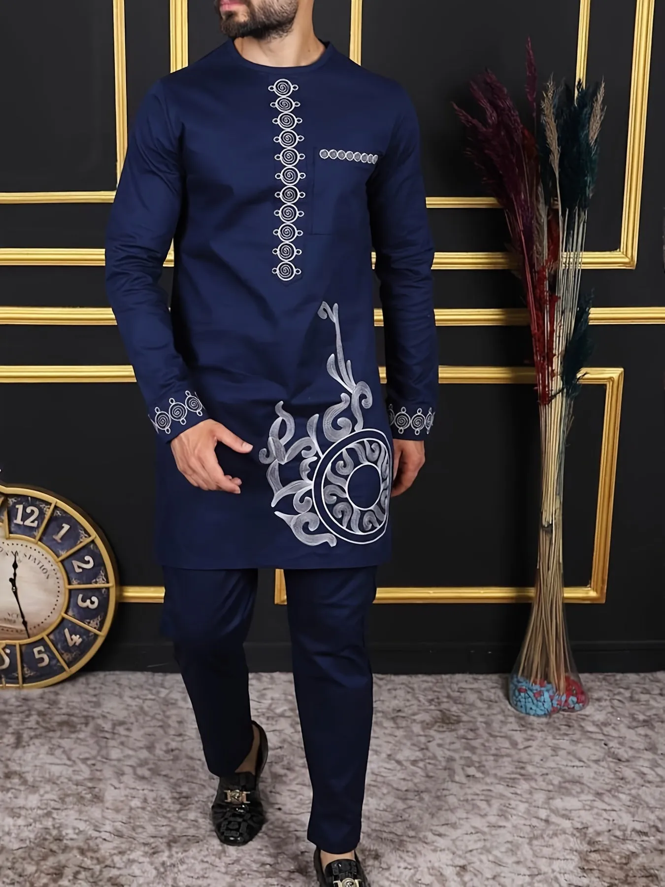 African Mens Senator Wear Kaftan | Navy Blue