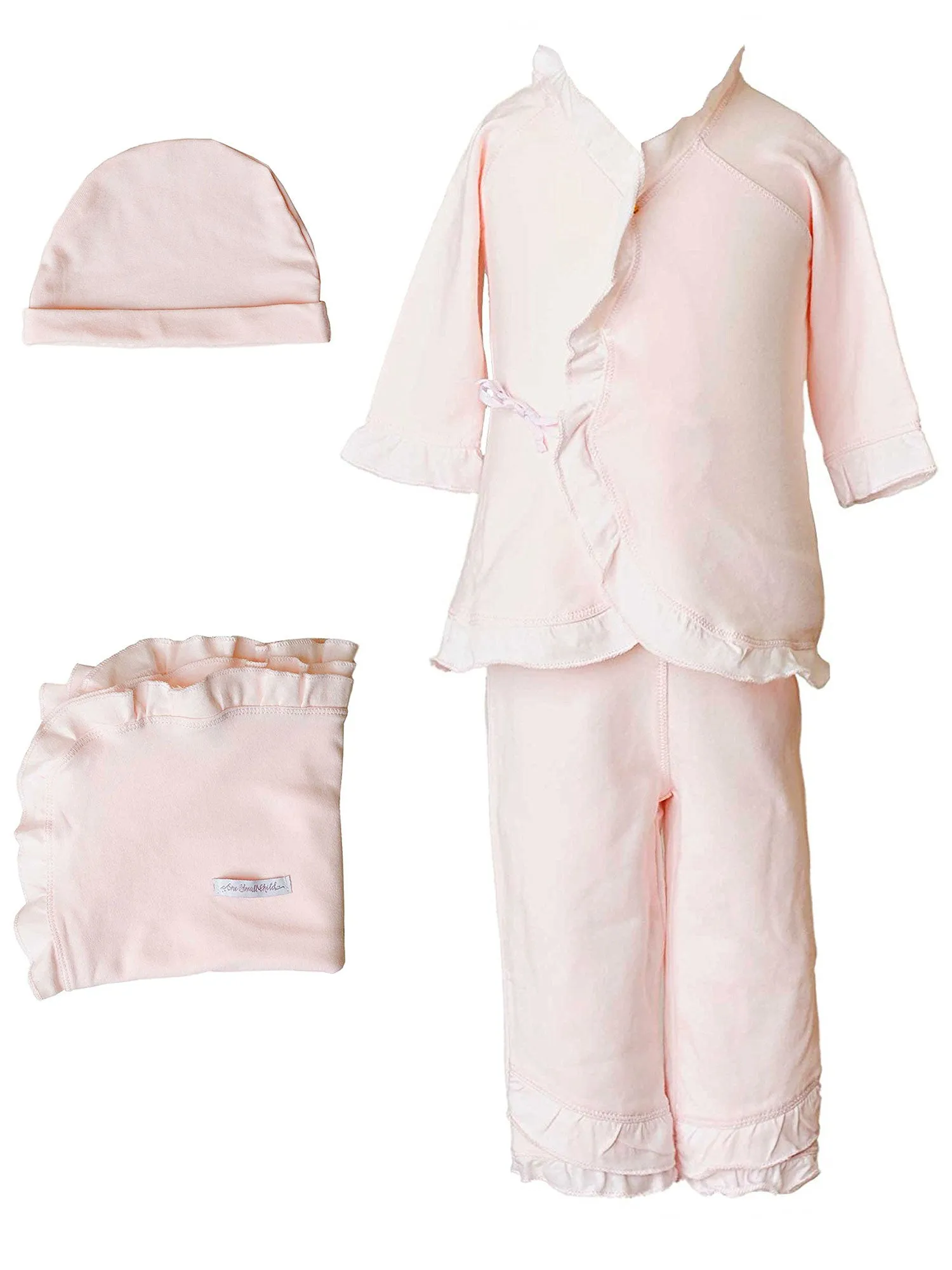 Baby Girls Bamboo 4pc Hat Top Pants Blanket Layette Set 3M-6M