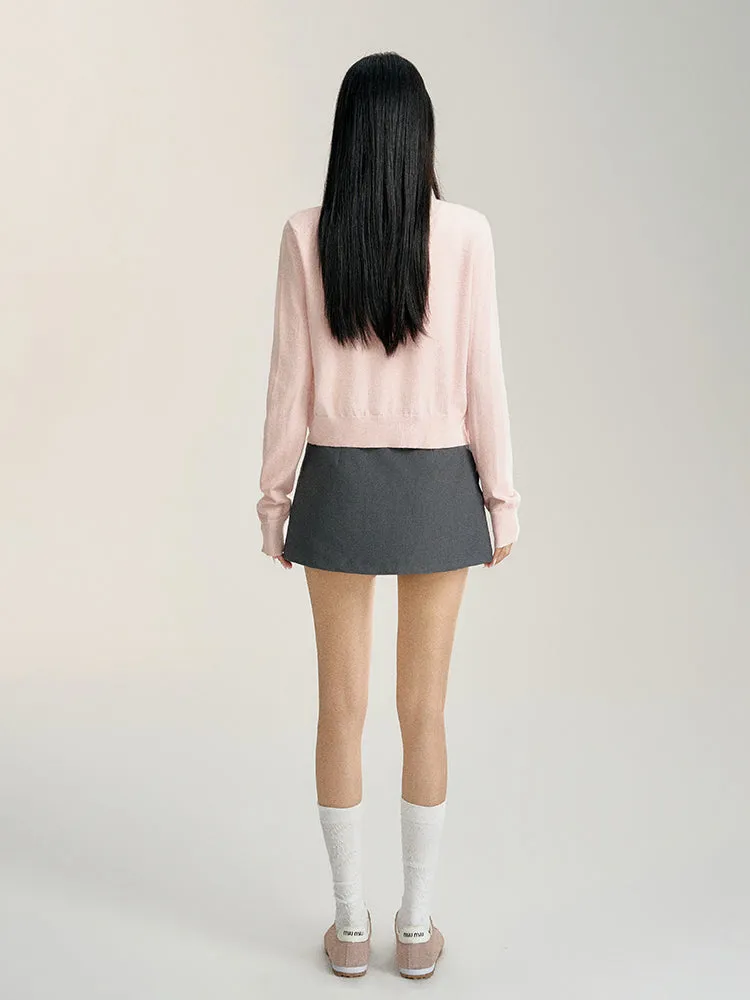 Black & Pink Crewneck Knit Cardigan