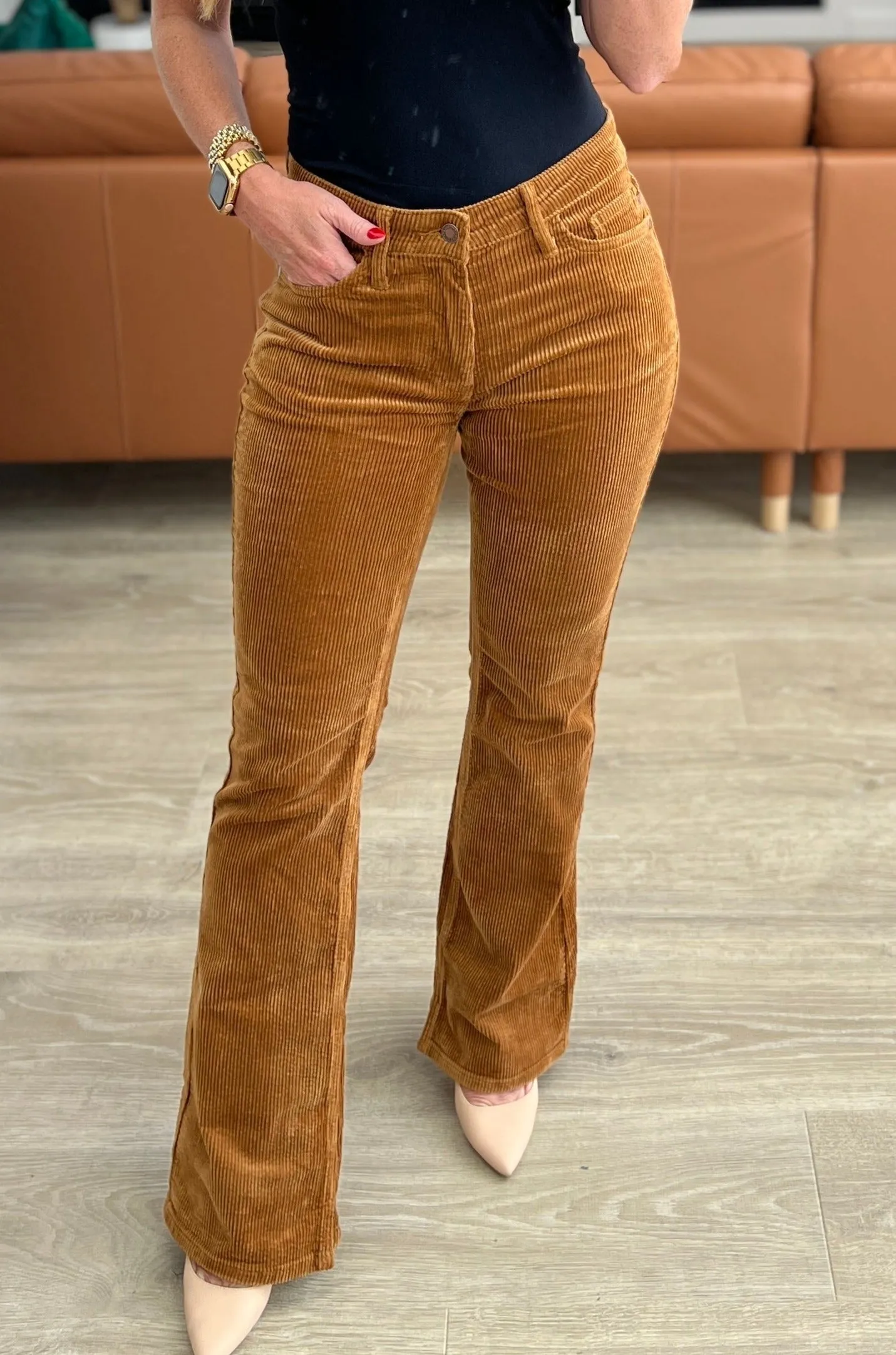 Bootcut Corduroy Judy Blue Pants in Camel