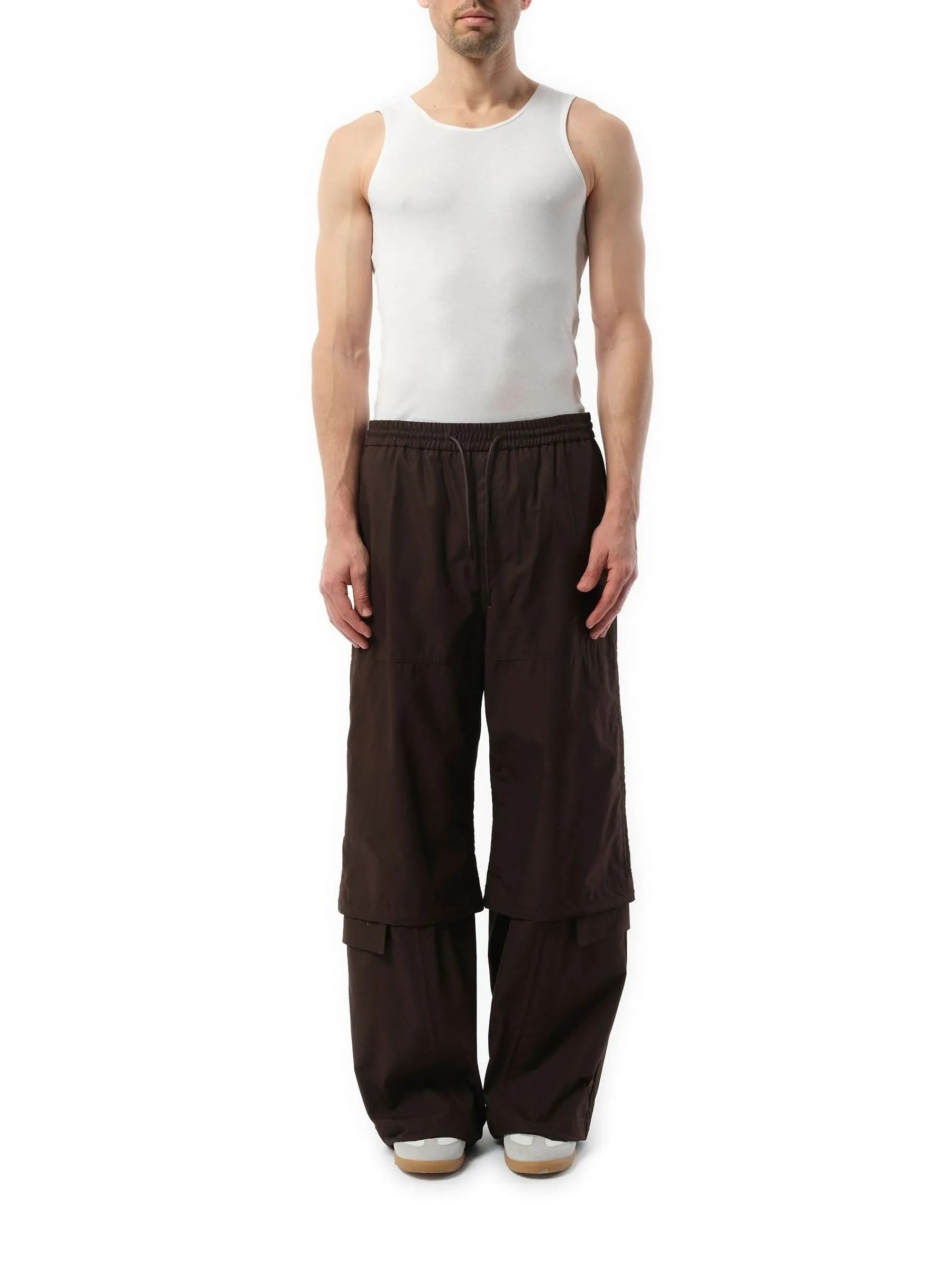 Brushed Cotton Puckered Pants in Brown
