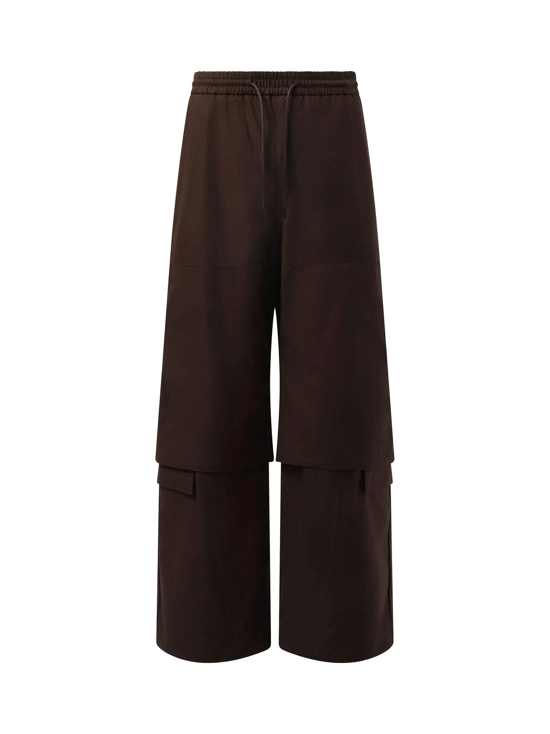 Brushed Cotton Puckered Pants in Brown
