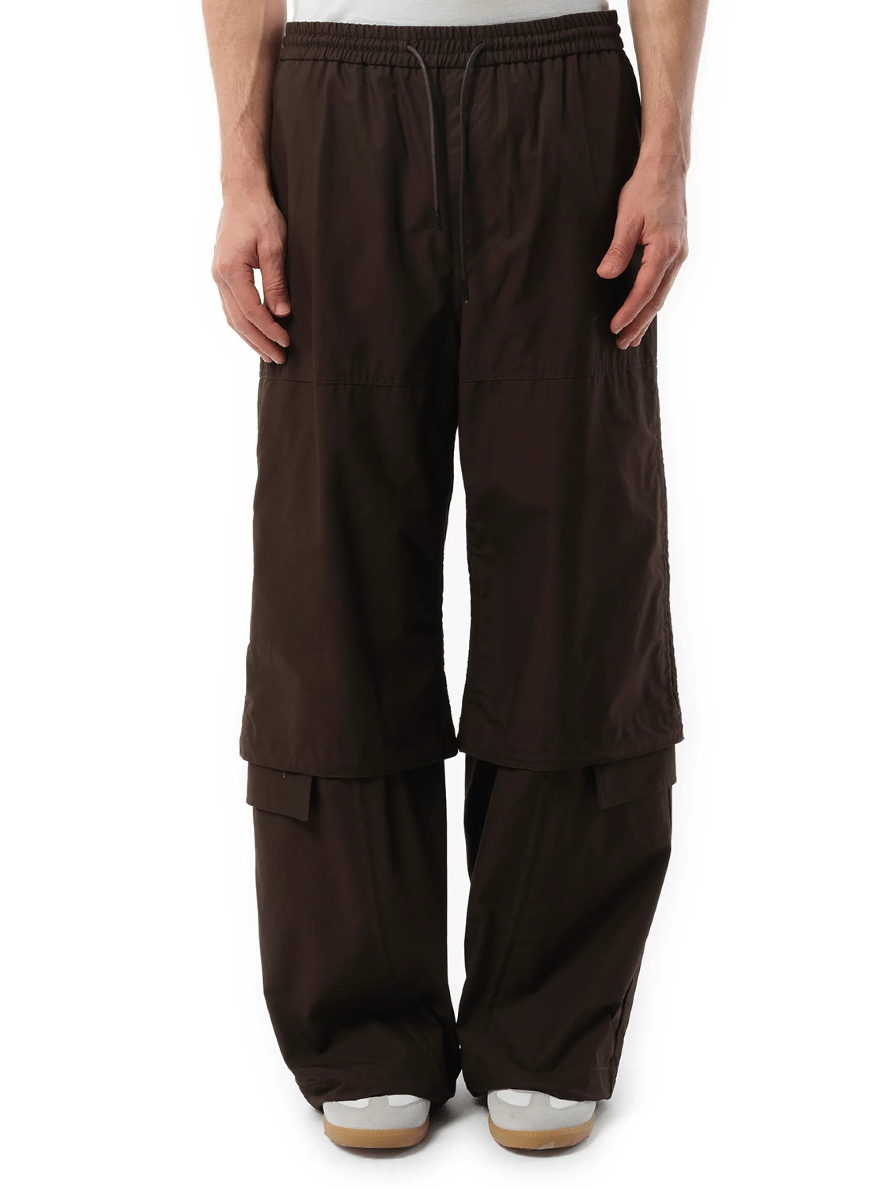 Brushed Cotton Puckered Pants in Brown