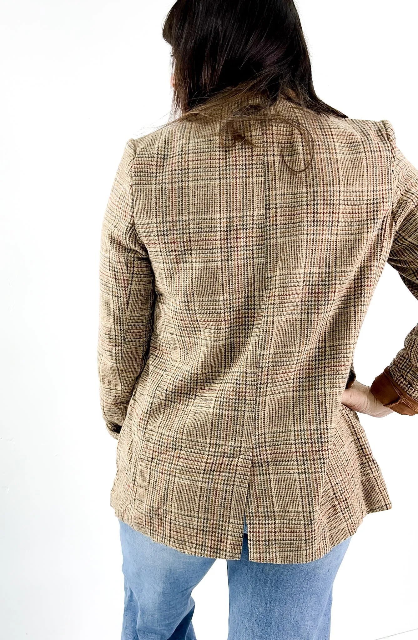 Collar Contrast Detail Plaid Blazer