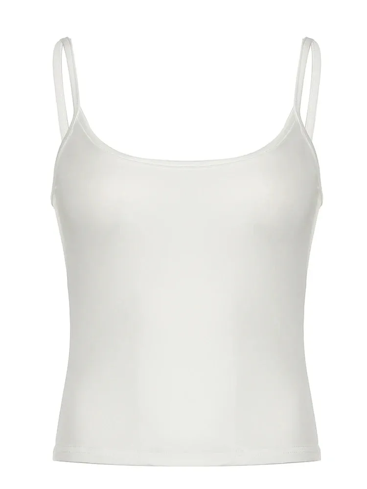 Dermearne 2024 New White Solid Basic Casual Camisole Black Sleeveless Slim Crop Top Women Summer Spring Tank Vest Simple Camis