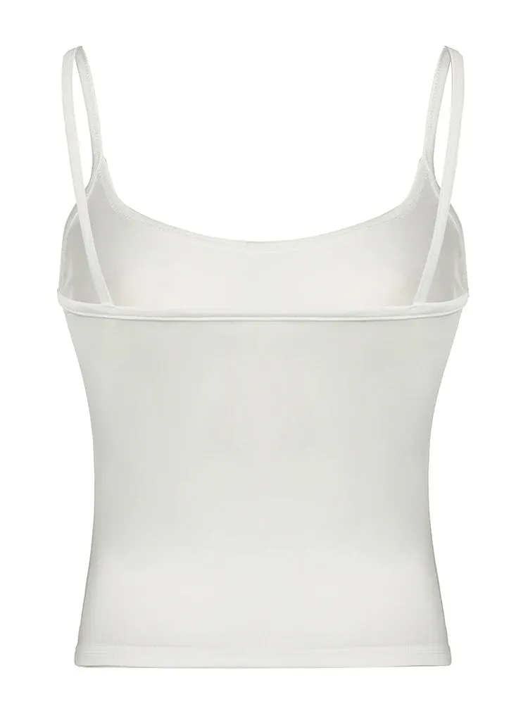 Dermearne 2024 New White Solid Basic Casual Camisole Black Sleeveless Slim Crop Top Women Summer Spring Tank Vest Simple Camis
