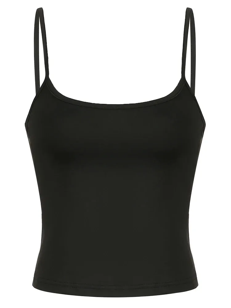Dermearne 2024 New White Solid Basic Casual Camisole Black Sleeveless Slim Crop Top Women Summer Spring Tank Vest Simple Camis