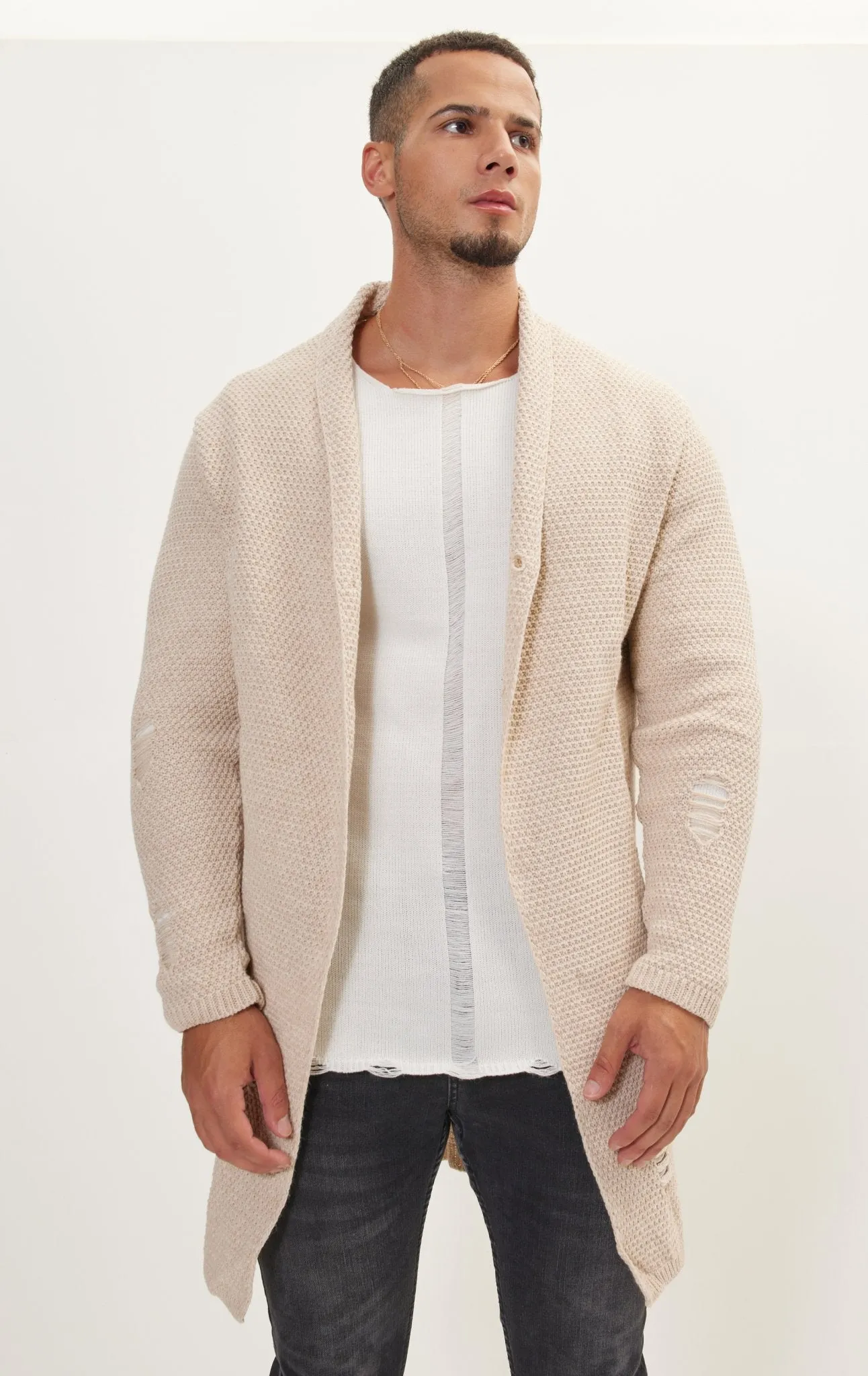 Distorted Knitted Cardigan - Stone