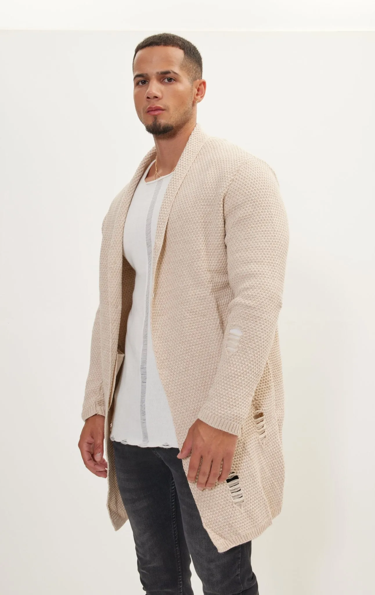 Distorted Knitted Cardigan - Stone