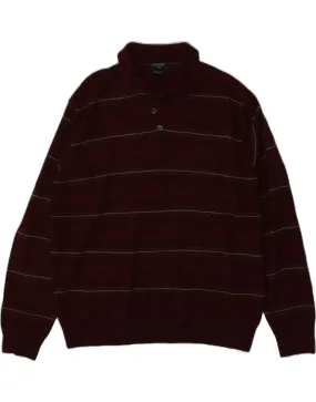 DOCKERS Mens Polo Neck Jumper Sweater XL Burgundy Striped Acrylic