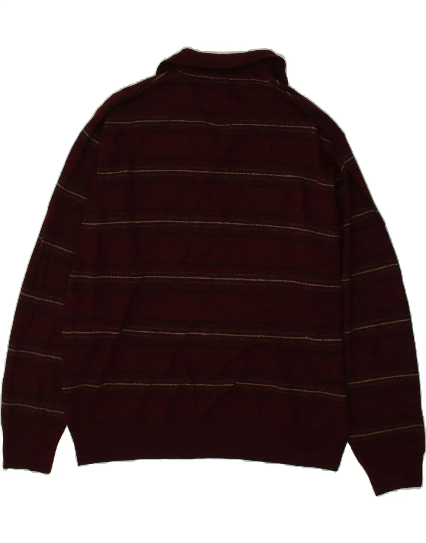 DOCKERS Mens Polo Neck Jumper Sweater XL Burgundy Striped Acrylic