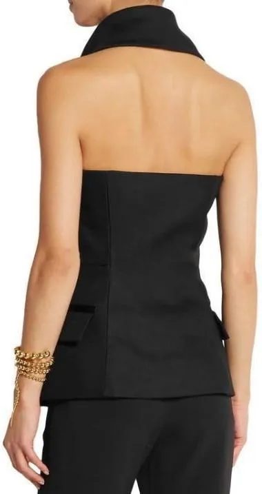 Double-Breasted Sleeveless Vest/Top in Black