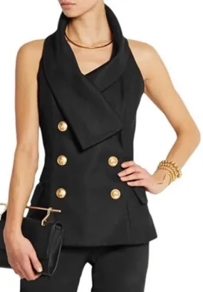 Double-Breasted Sleeveless Vest/Top in Black