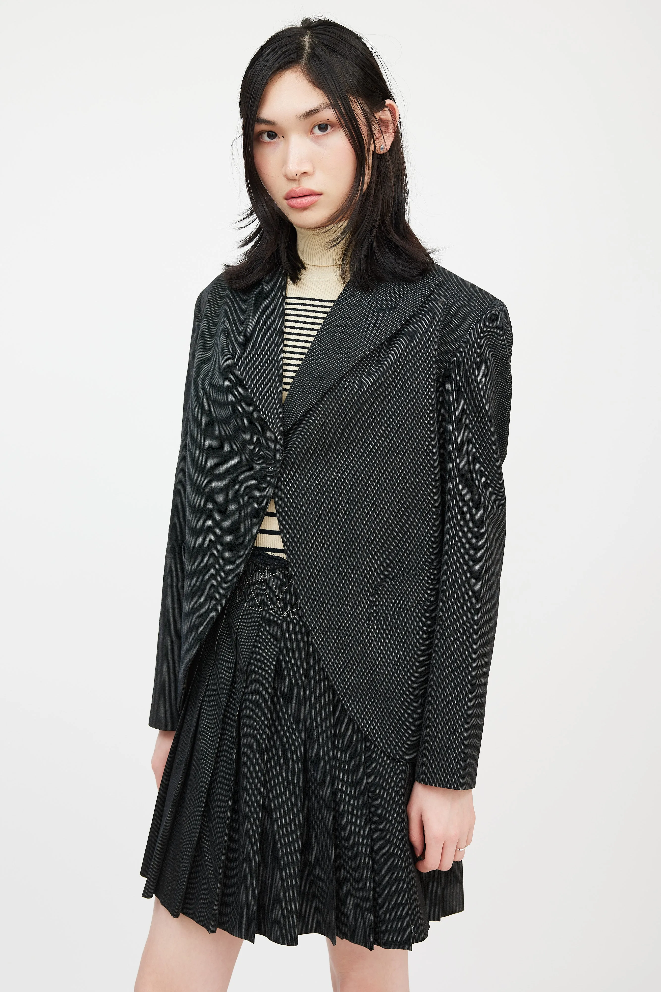 Femme Black Pinstripe Skirt Suit