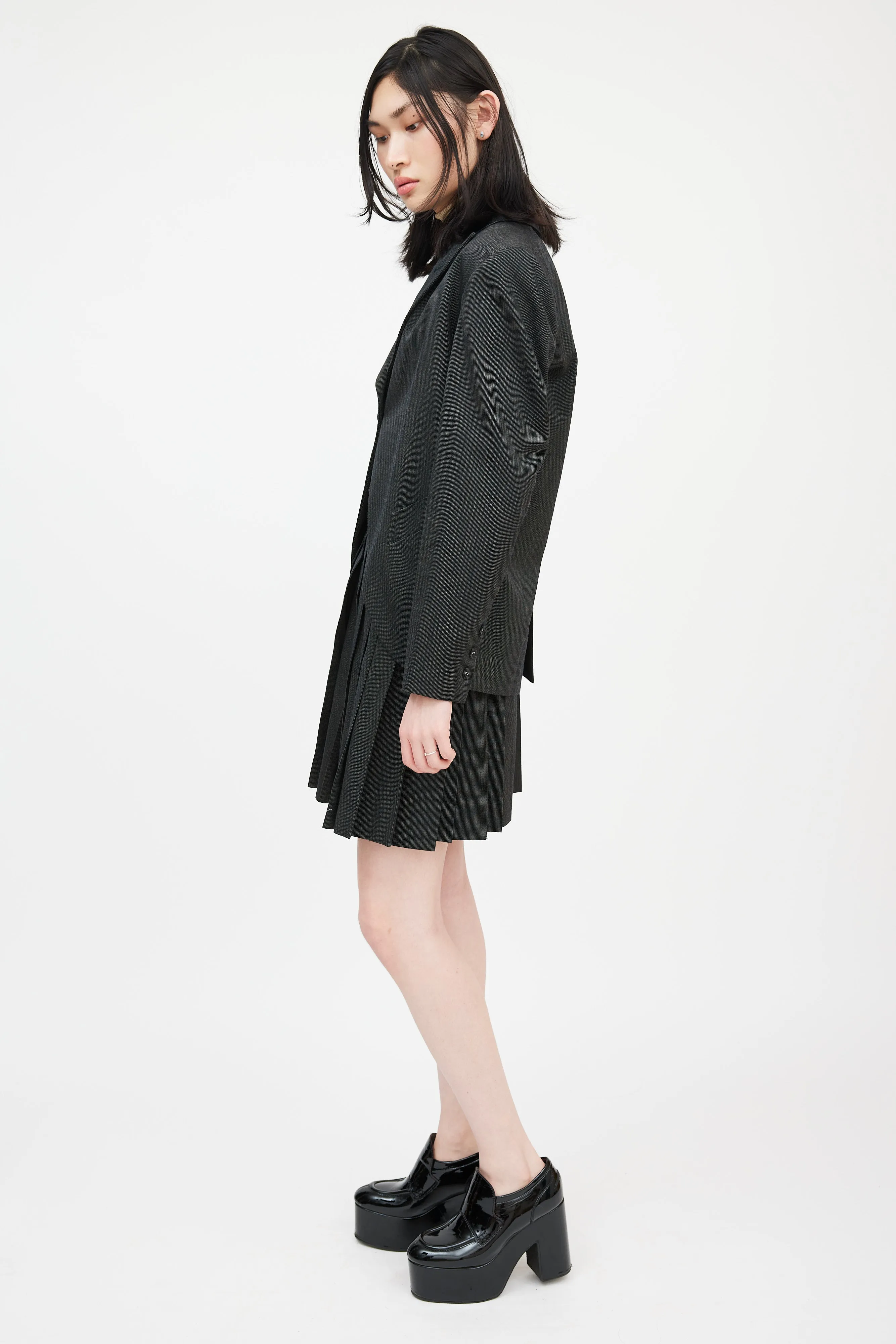 Femme Black Pinstripe Skirt Suit