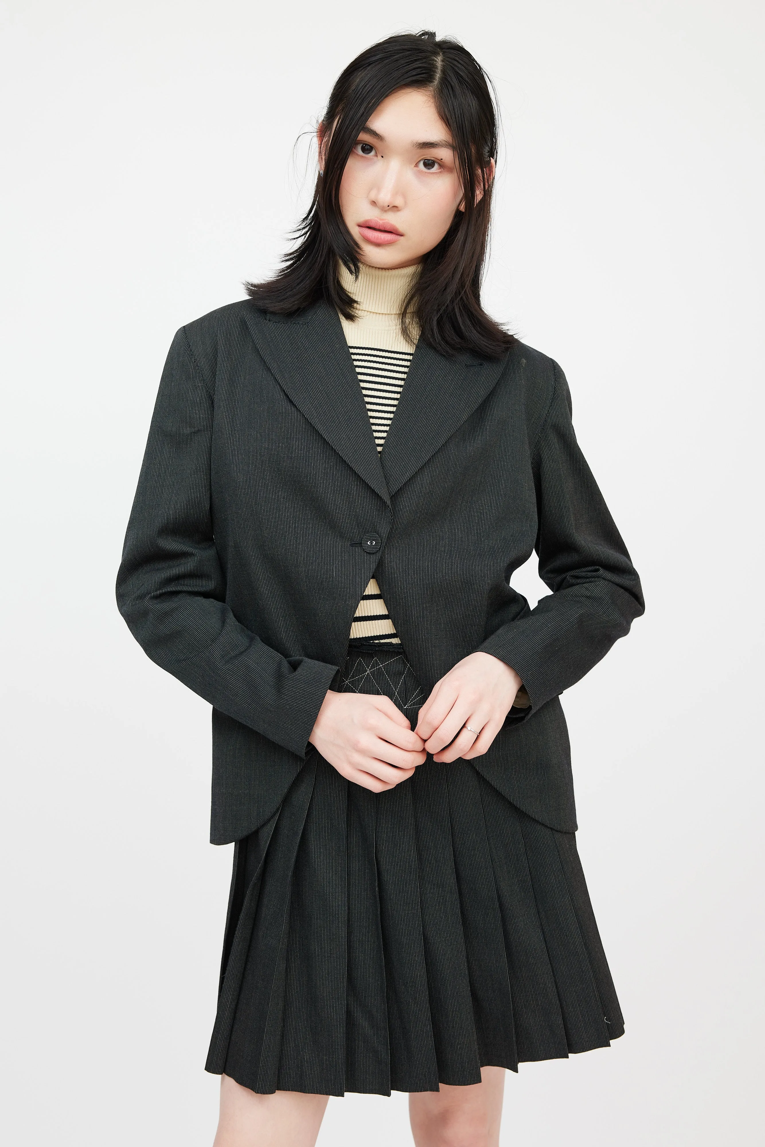 Femme Black Pinstripe Skirt Suit