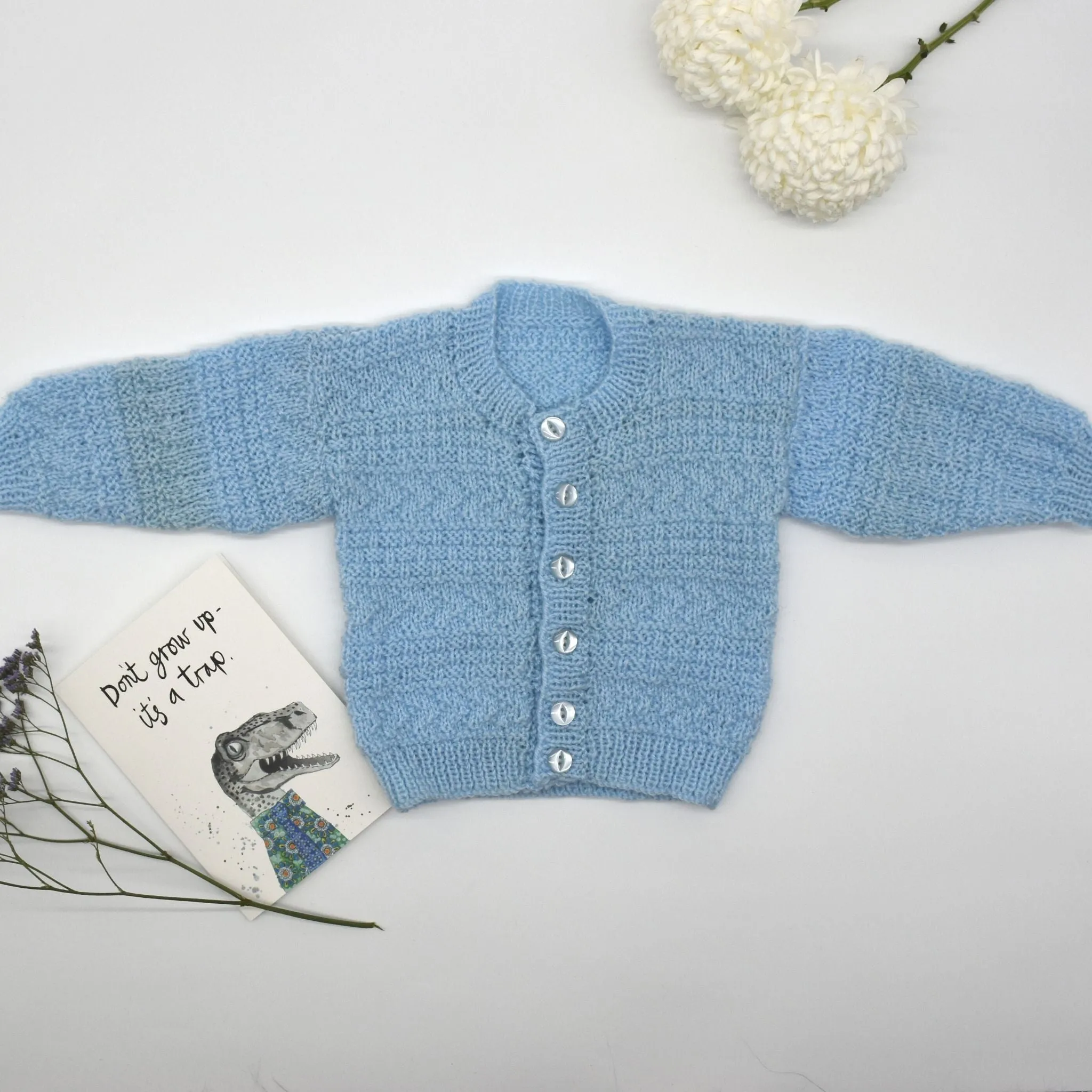 Handmade Knitted Baby Cardigan Blue