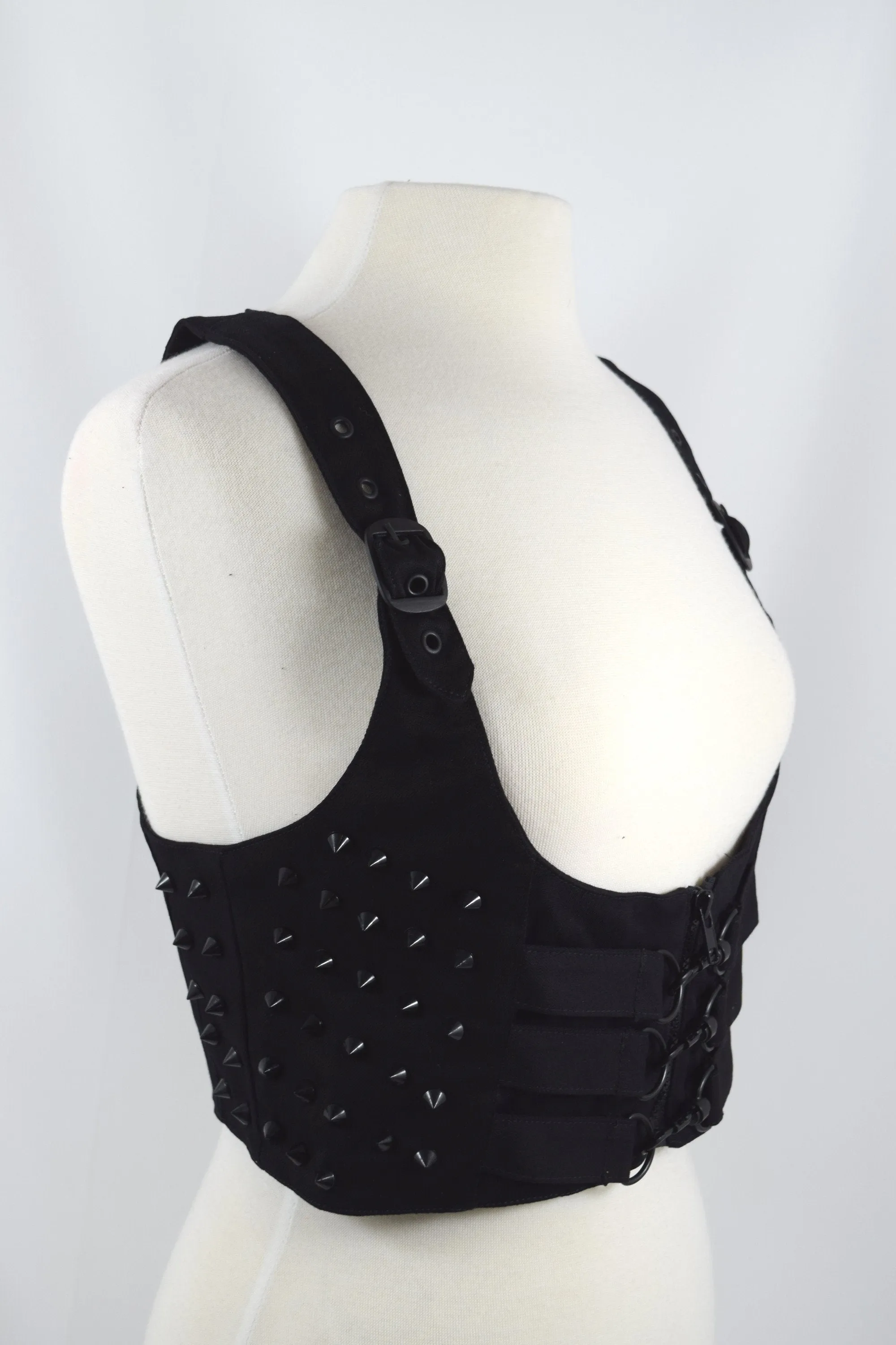 Heartless Gothic Punk Grunge Black Gothic buckle harness vest With studs