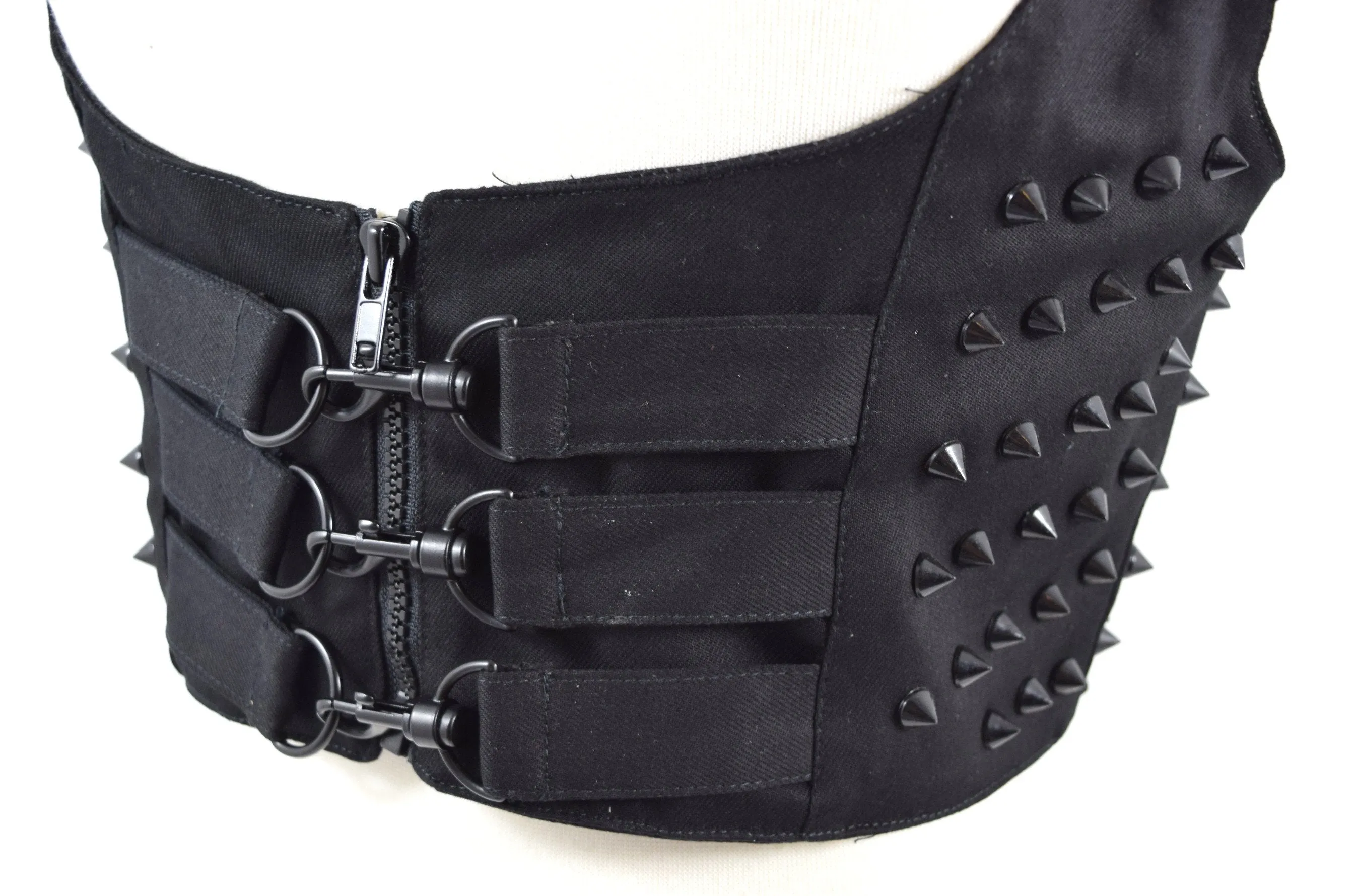 Heartless Gothic Punk Grunge Black Gothic buckle harness vest With studs