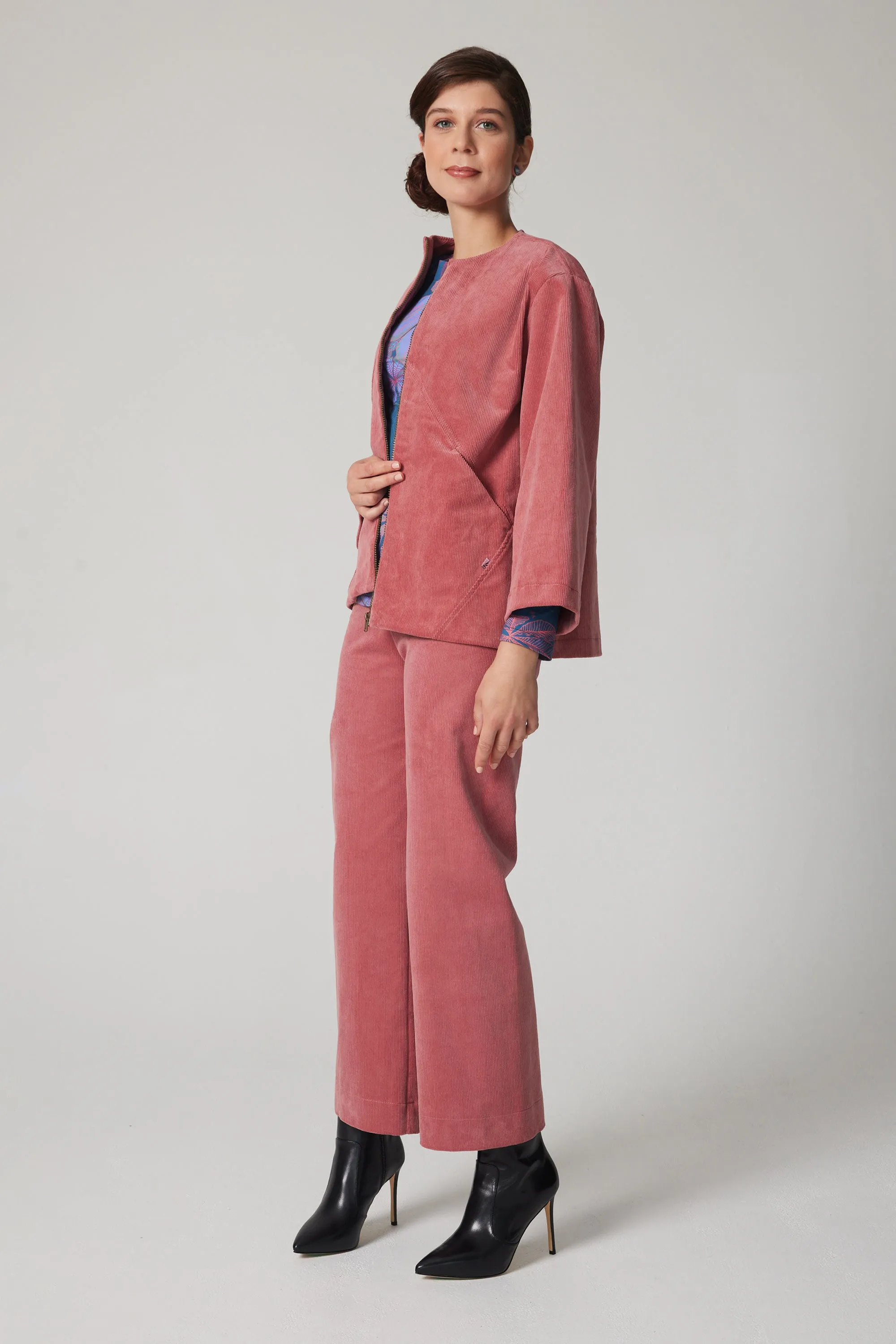 High-Rise Corduroy Straight Leg Pants - Pink
