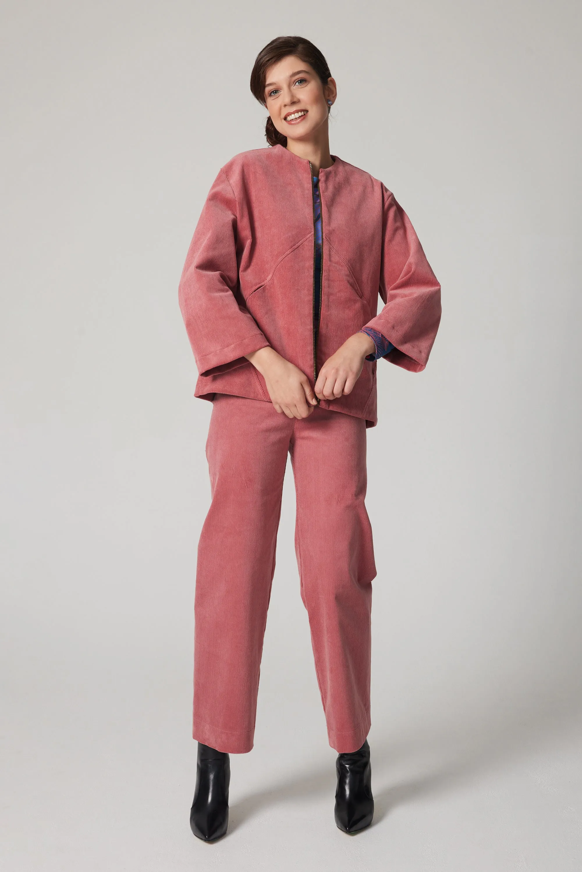 High-Rise Corduroy Straight Leg Pants - Pink