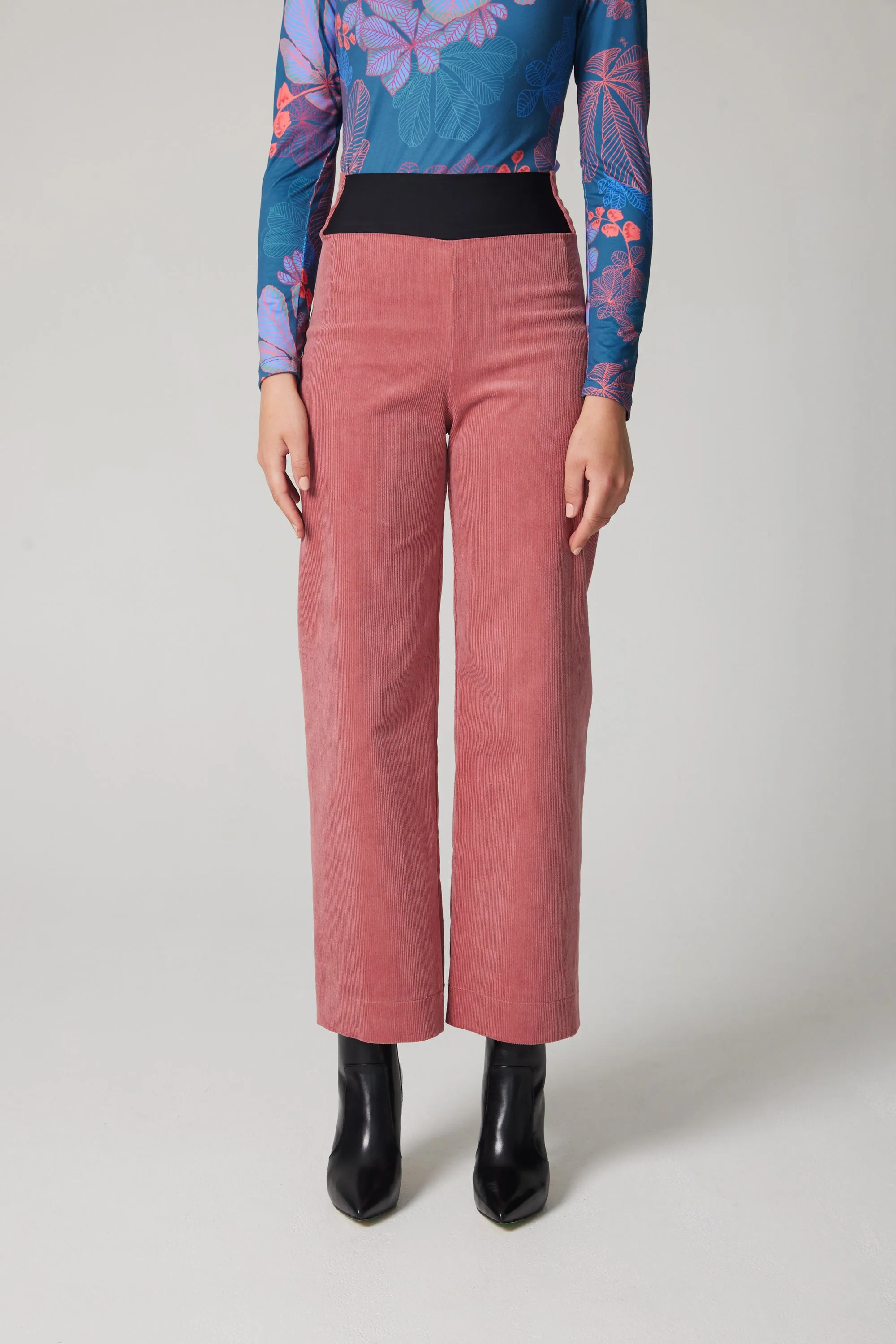 High-Rise Corduroy Straight Leg Pants - Pink