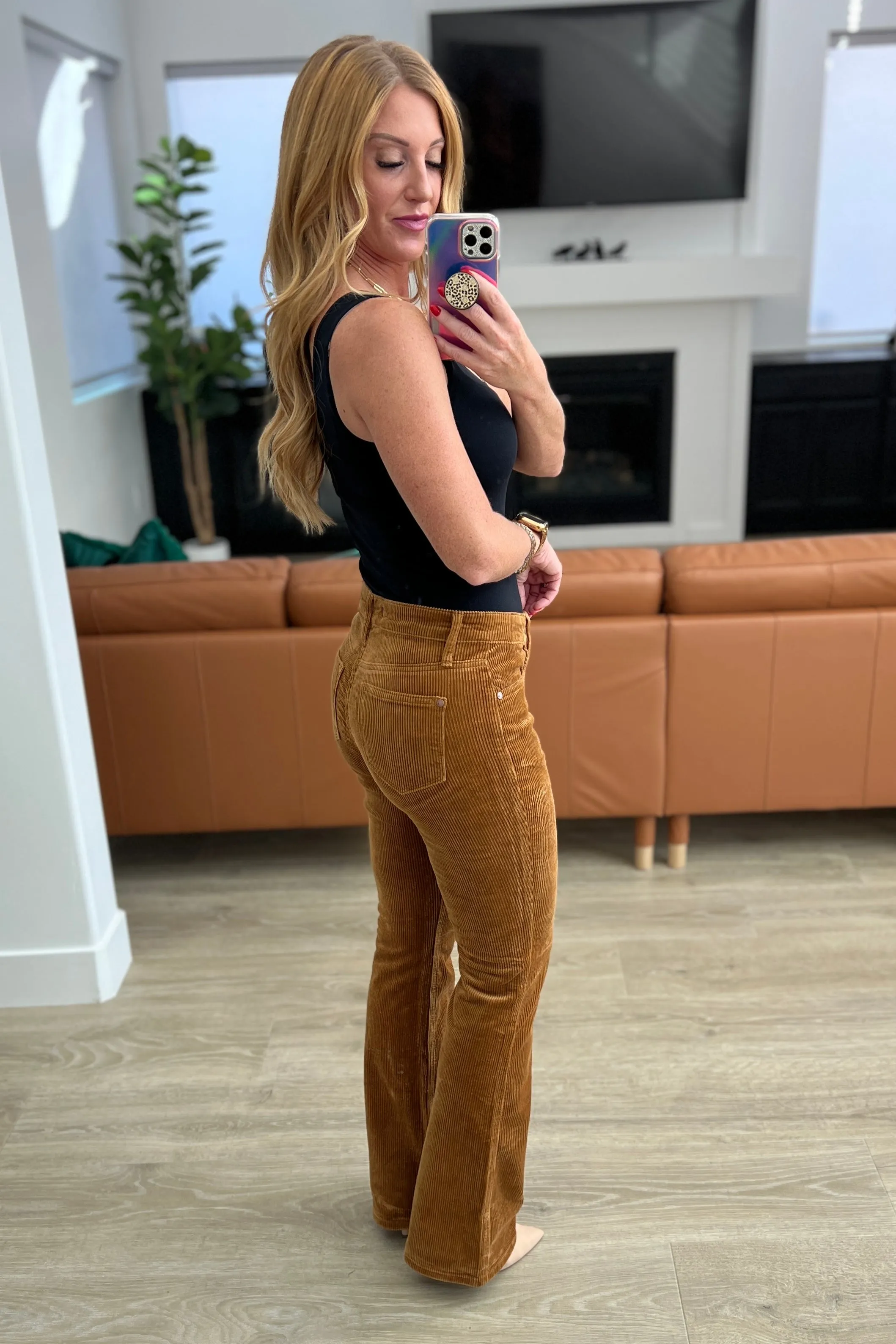 Judy Blue Mid Rise Bootcut Corduroy Pants in Camel