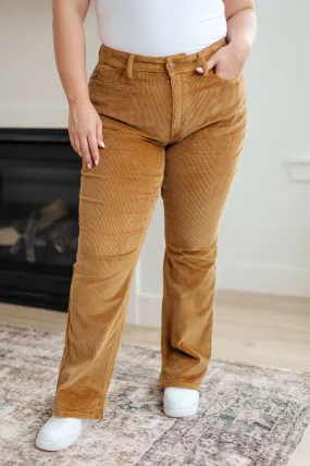 Judy Blue Mid Rise Bootcut Corduroy Pants in Camel