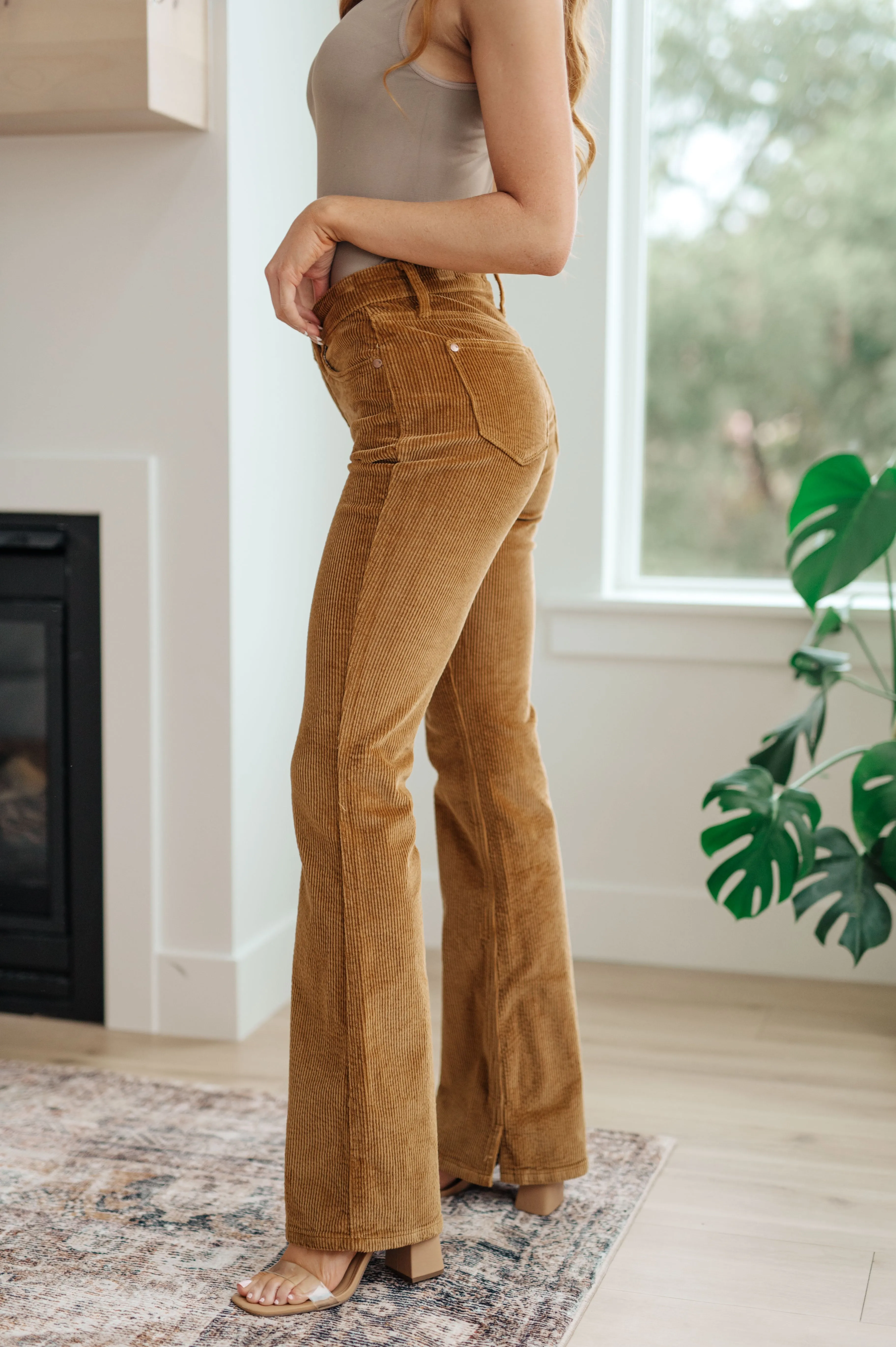 Judy Blue Mid Rise Bootcut Corduroy Pants in Camel