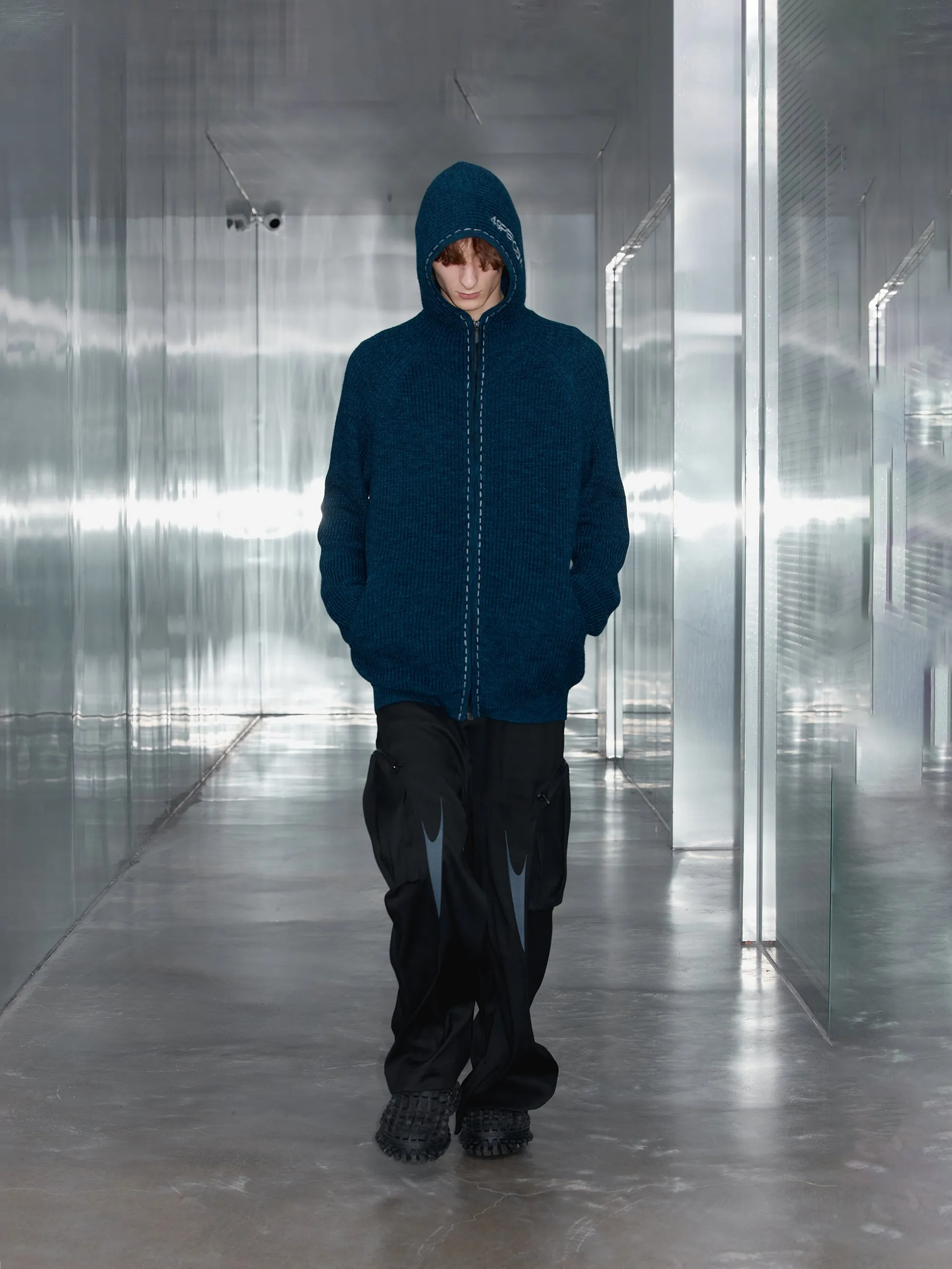 Knit cardigan with hood