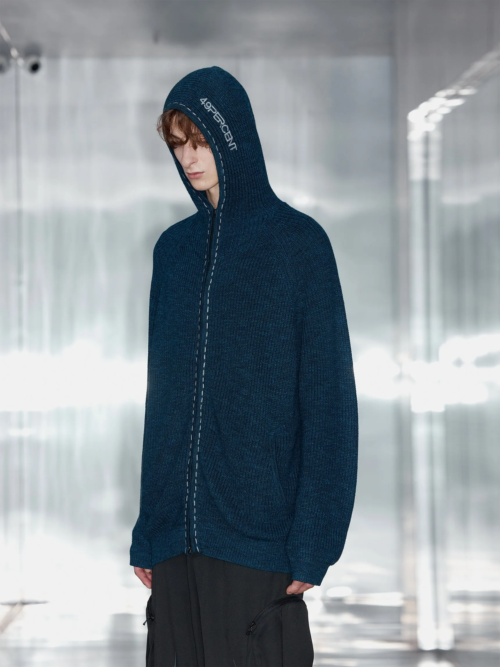 Knit cardigan with hood