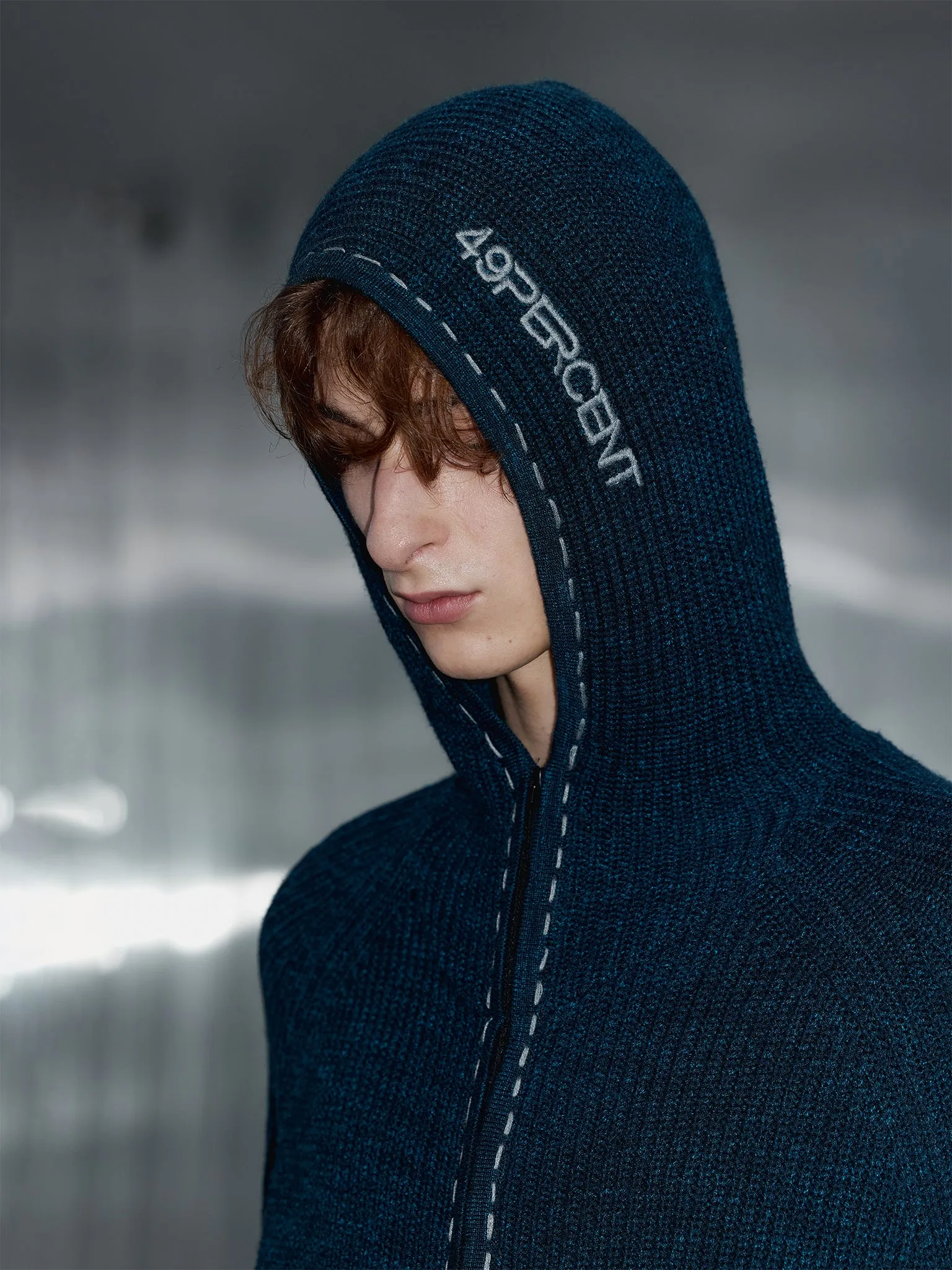 Knit cardigan with hood