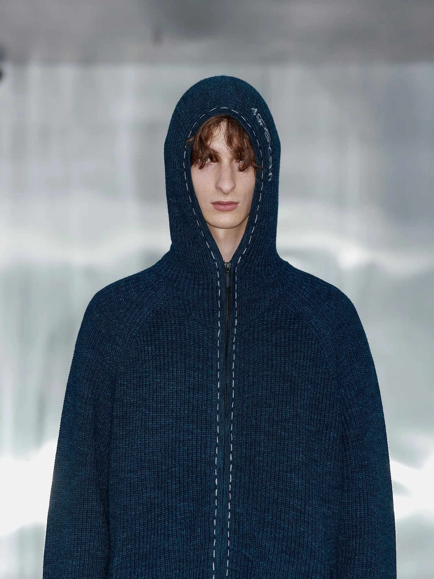 Knit cardigan with hood