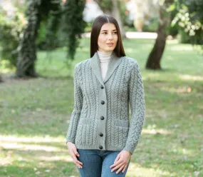 Ladies Merino Shawl Neck Cardigan - Skylight