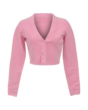 Logo-Embossed Cropped Merino Wool Cardigan with Ribbed-Knit Edges