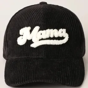 Mama 3D Embroidered Fuzzy Patch Corduroy Cap