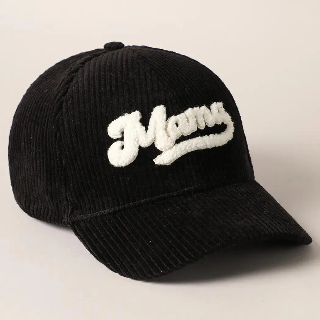 Mama 3D Embroidered Fuzzy Patch Corduroy Cap