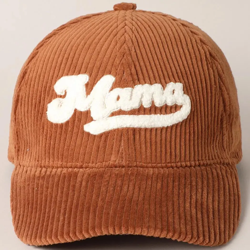 Mama 3D Embroidered Fuzzy Patch Corduroy Cap