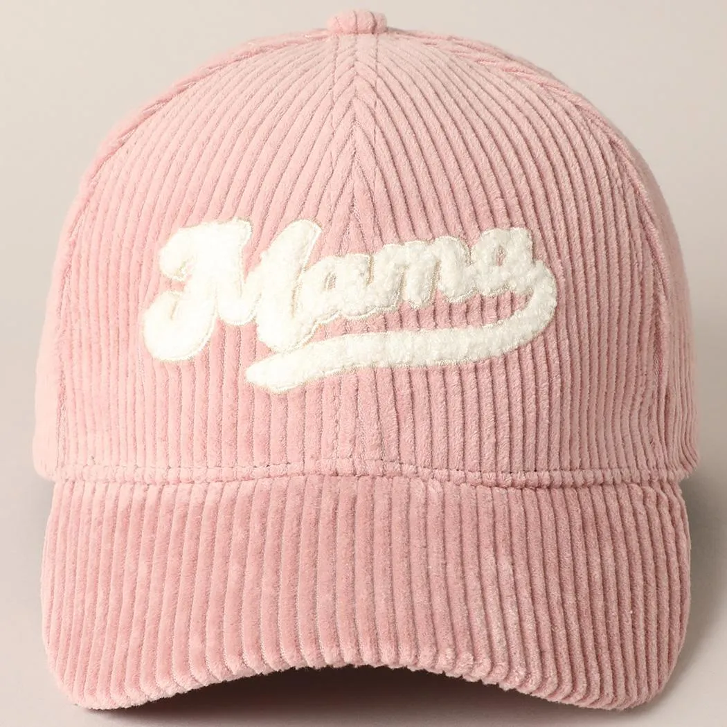 Mama 3D Embroidered Fuzzy Patch Corduroy Cap