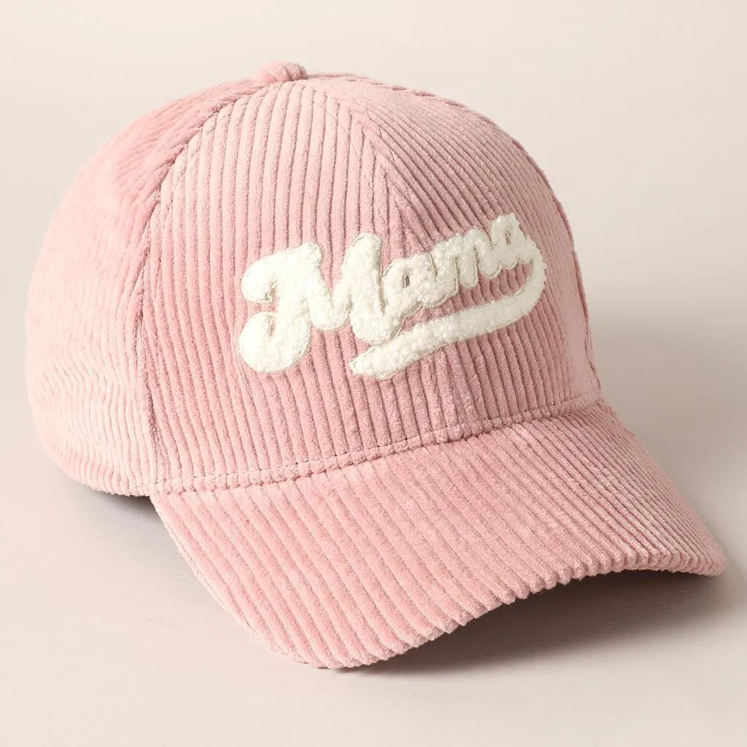 Mama 3D Embroidered Fuzzy Patch Corduroy Cap