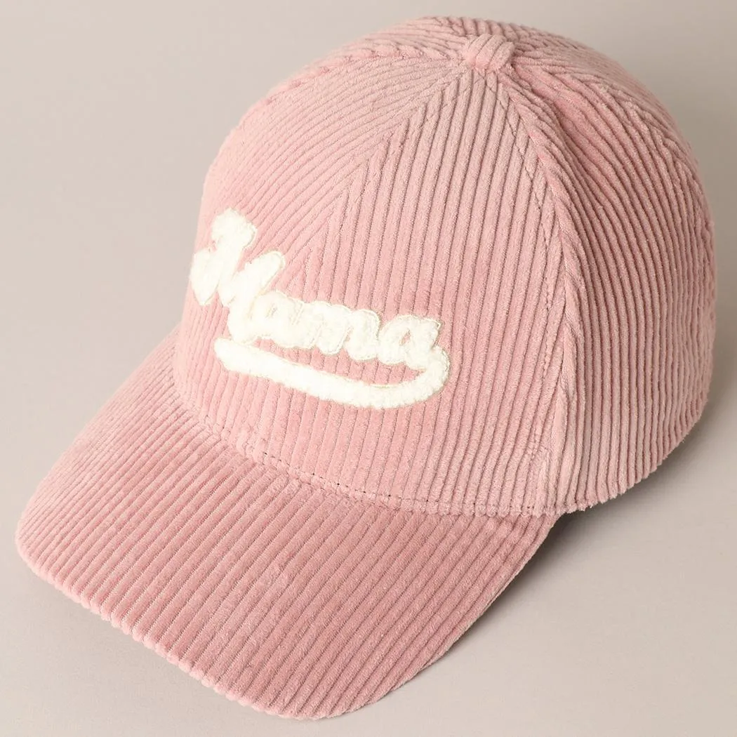 Mama 3D Embroidered Fuzzy Patch Corduroy Cap