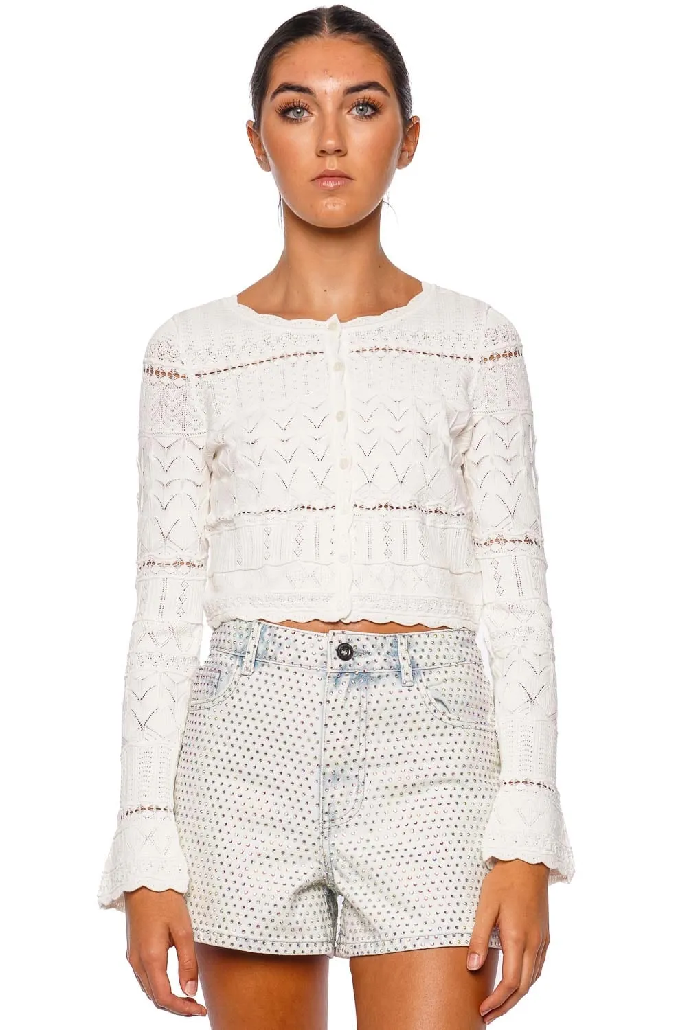 Media Pointelle Knit Scallop Cardigan