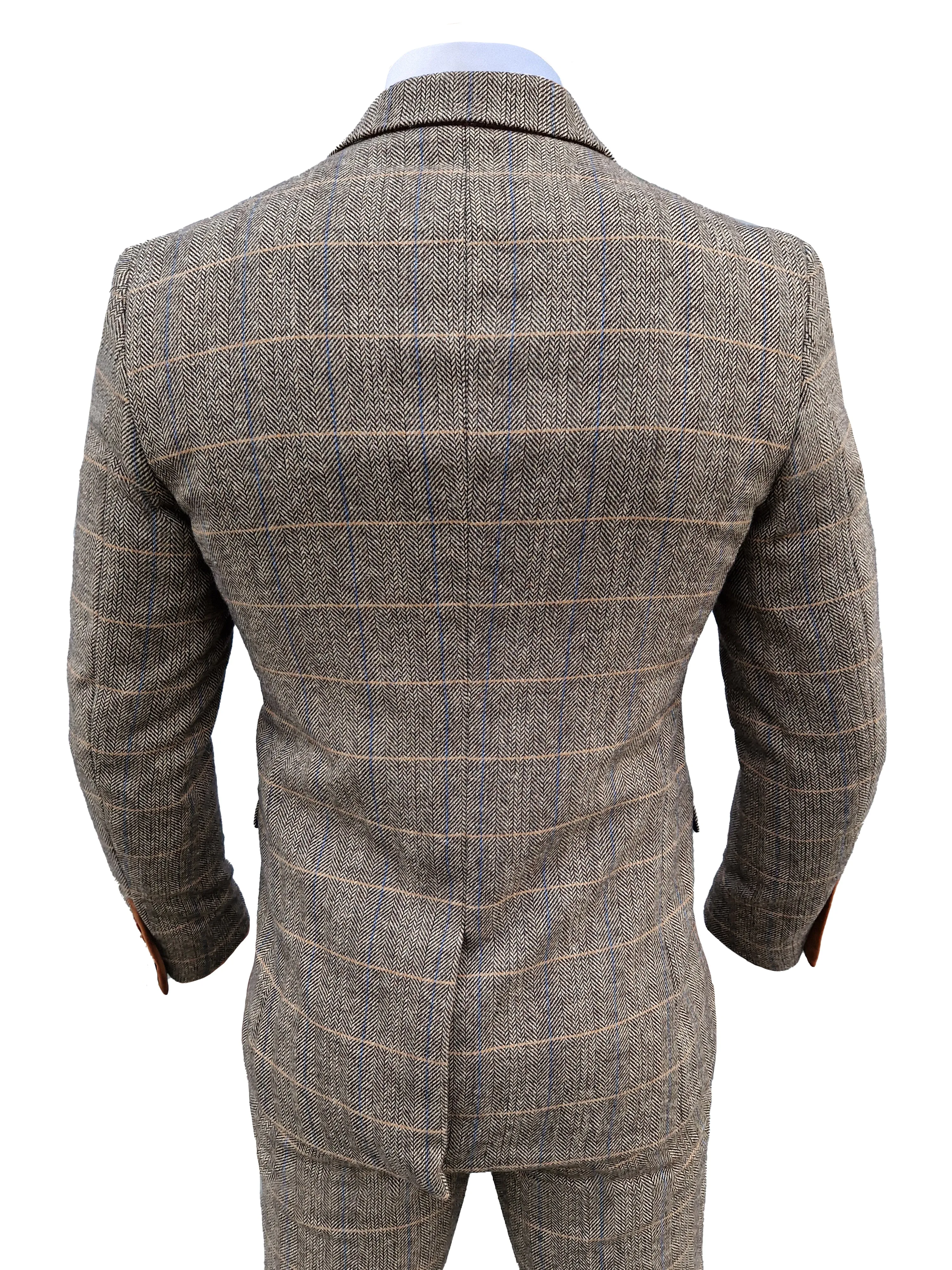 Mix and match - 3-piece Men's Suit Herringbone Brown/Cream