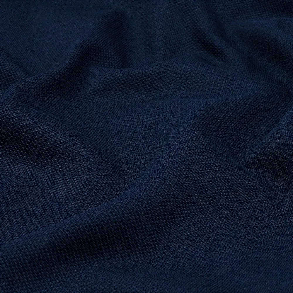 Navy Long-Sleeved Cotton Pique Polo Shirt